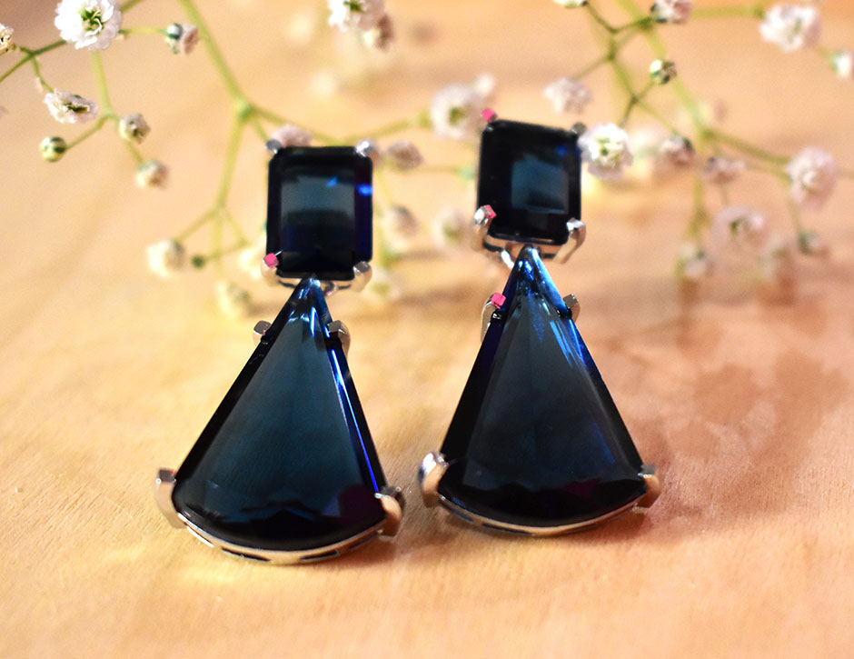 Dark Blue, 22KT-SILVER polished Earring