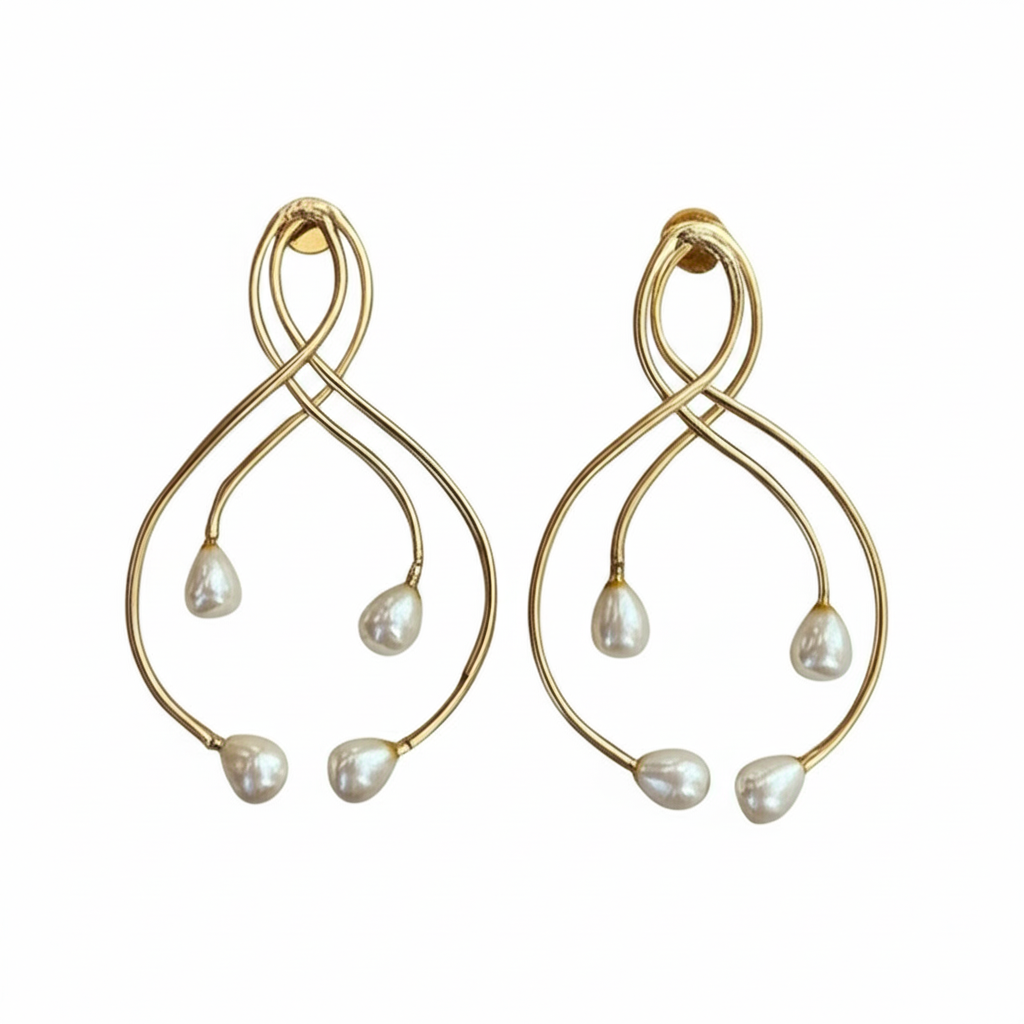 Geomatric design fusion earings | Golden | Screw Type