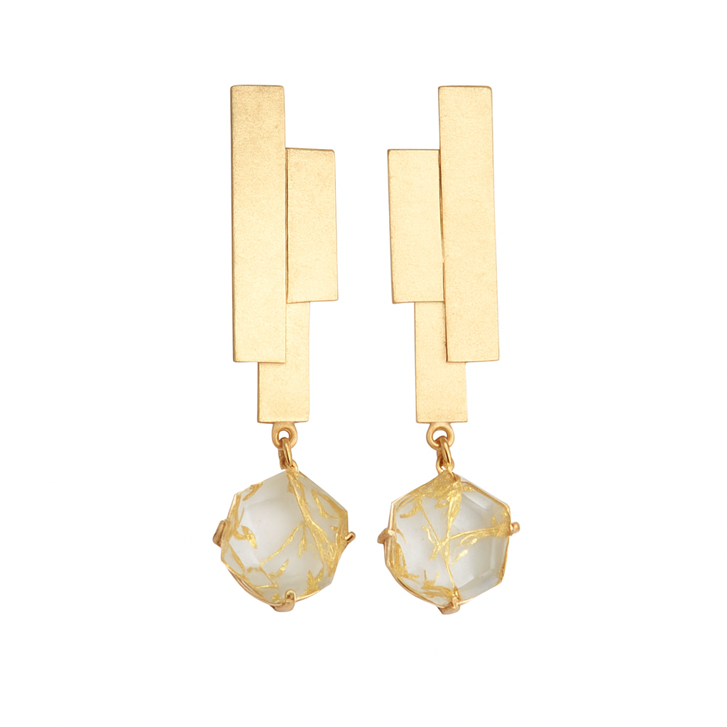 Geomatric design fusion earings | Golden | Screw Type