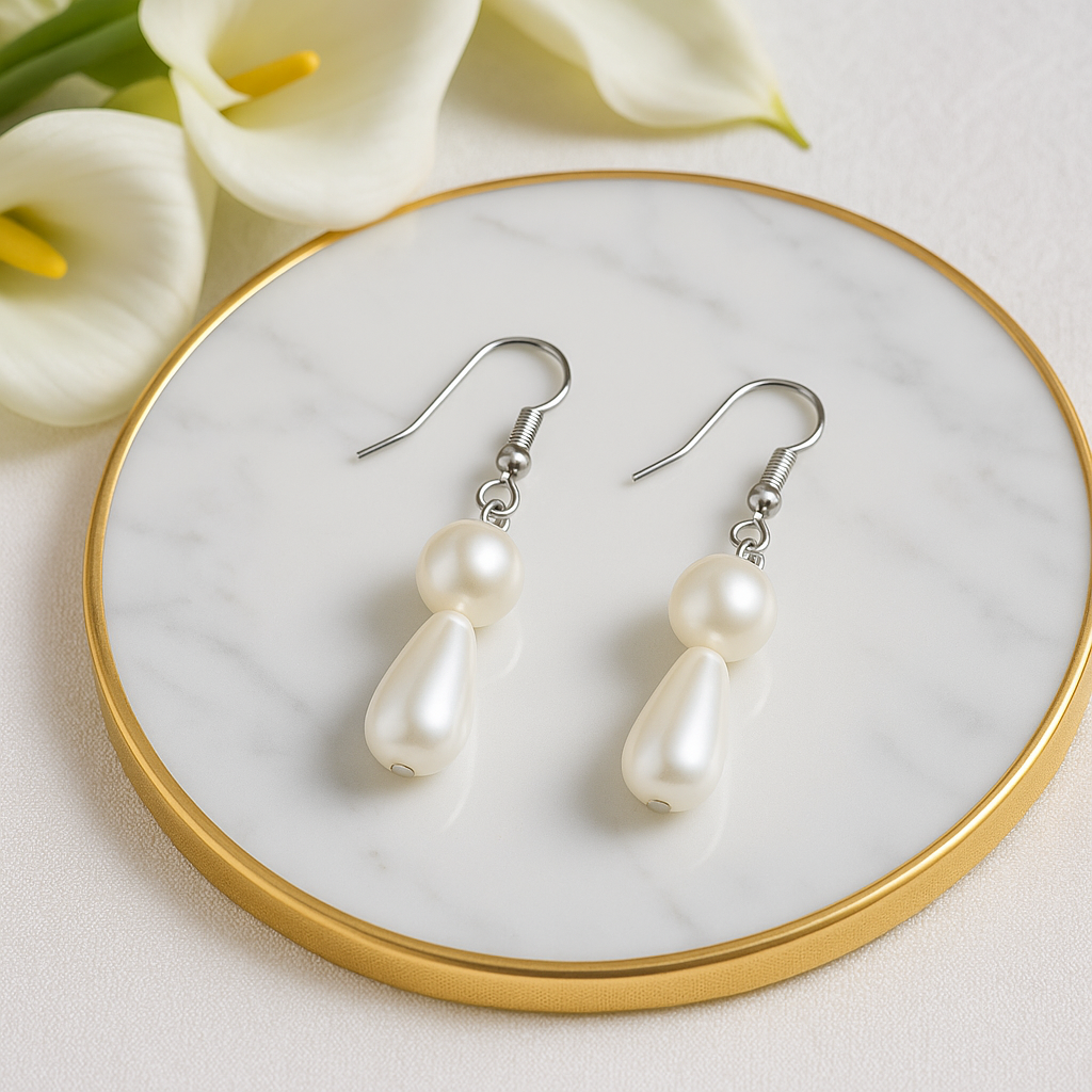 Tear Drop pearl earings,Crystal Teardrop| FRENCH WIRE | Triplet Offer