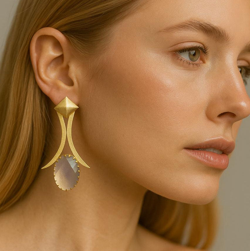 Geomatric design fusion earings | GEMSTONE | Screw Type
