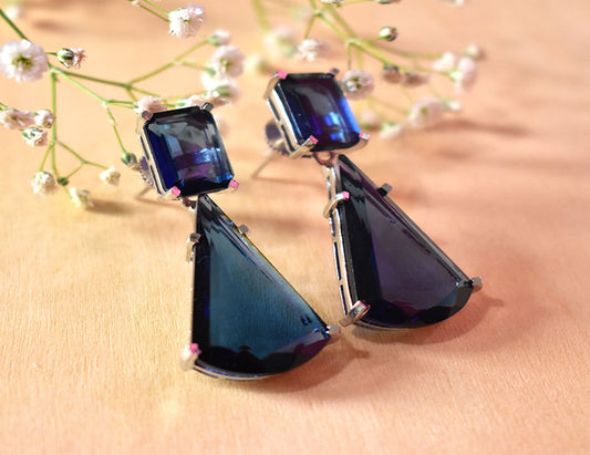 Dark Blue, 22KT-SILVER polished Earring