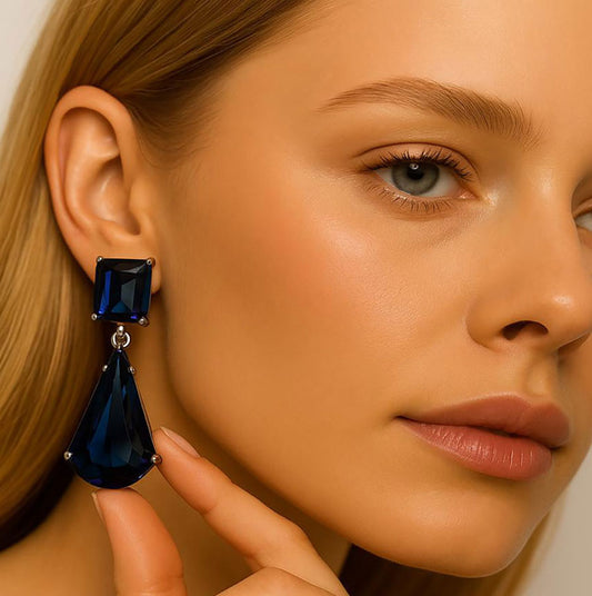Dark Blue, 22KT-SILVER polished Earring