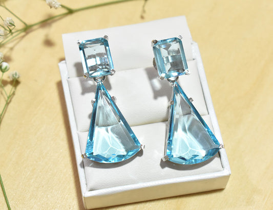 Powder Blue, 22KT-SILVER Polished Earring