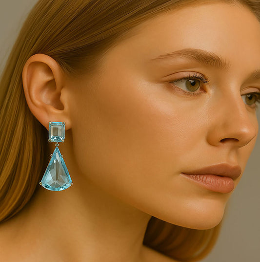 Powder Blue, 22KT-SILVER Polished Earring