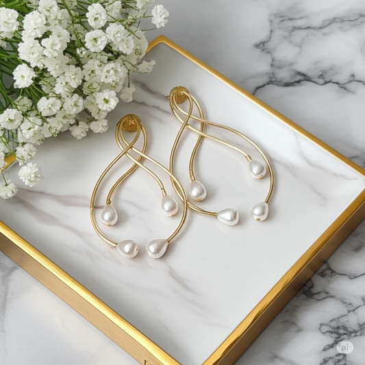 Geomatric design fusion earings | Golden | Screw Type