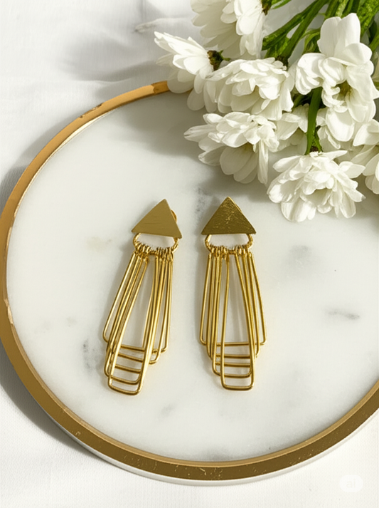 Geomatric design fusion earings | Golden | Screw Type