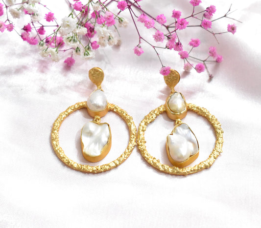 Geomatric design fusion earings | Golden | Screw Type