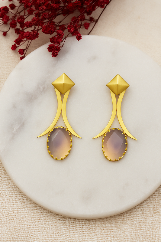 Geomatric design fusion earings | GEMSTONE | Screw Type