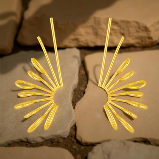 Geomatric design fusion earings | Golden | Screw Type