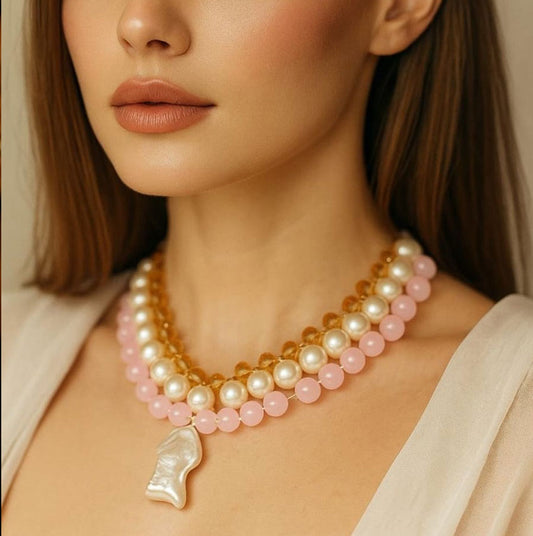 Floral Sparkling Necklace Set with Pearls for Women