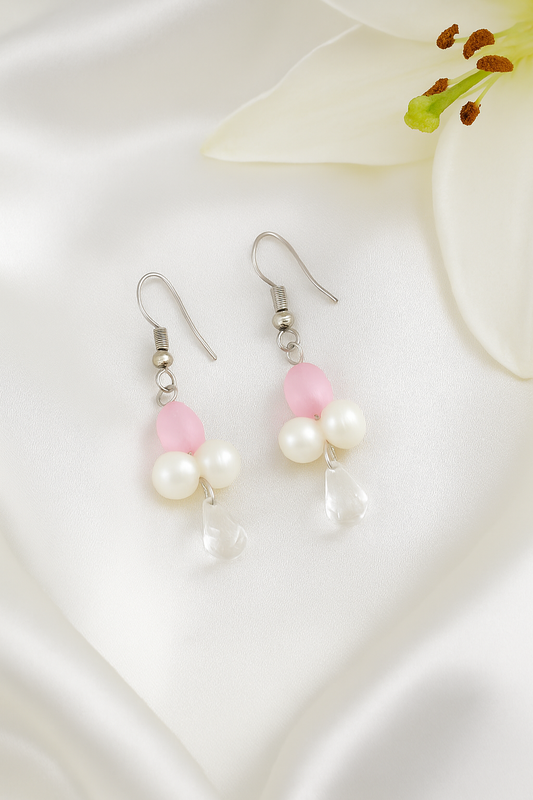 WHITE PINK | Contemporary Jewelry | Handmade Pearl Light Weight Earing