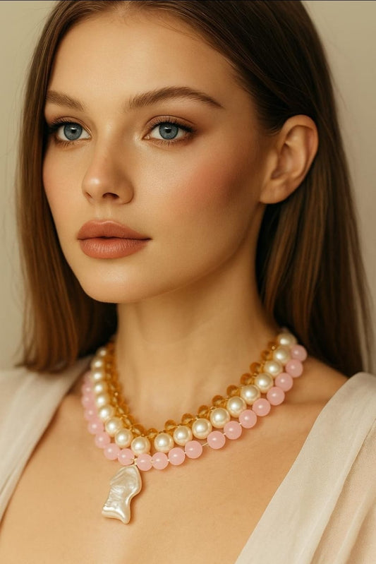 Floral Sparkling Necklace Set with Pearls for Women
