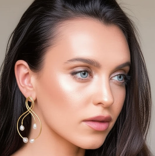 Geomatric design fusion earings | Golden | Screw Type