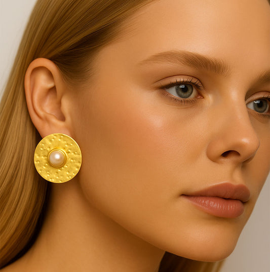 Geomatric design fusion earings | Golden | Screw Type
