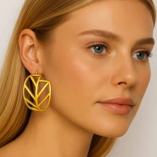 Geomatric design fusion earings | Golden | Screw Type