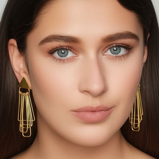Geomatric design fusion earings | Golden | Screw Type