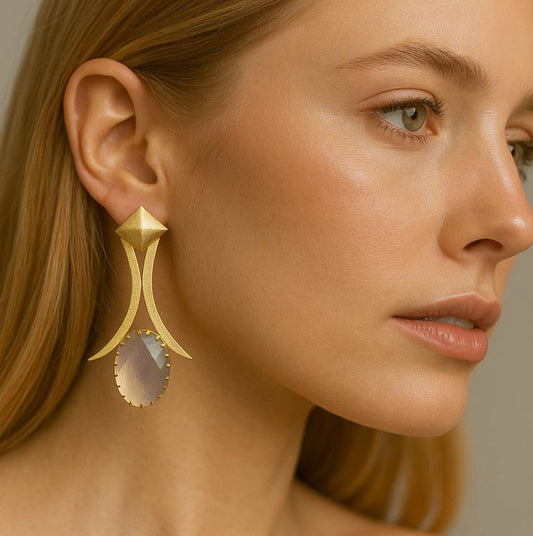 Geomatric design fusion earings | GEMSTONE | Screw Type