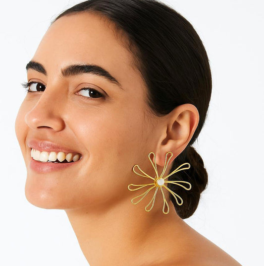 Geomatric design fusion earings | Golden | Screw Type